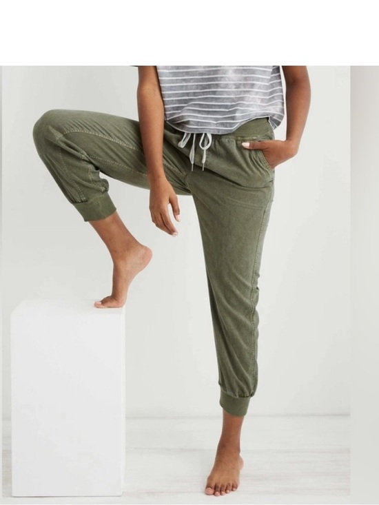 aerie Pants - Aerie Ribbed Woven Jogger Track Pants Olive Green Lyocell size Medium